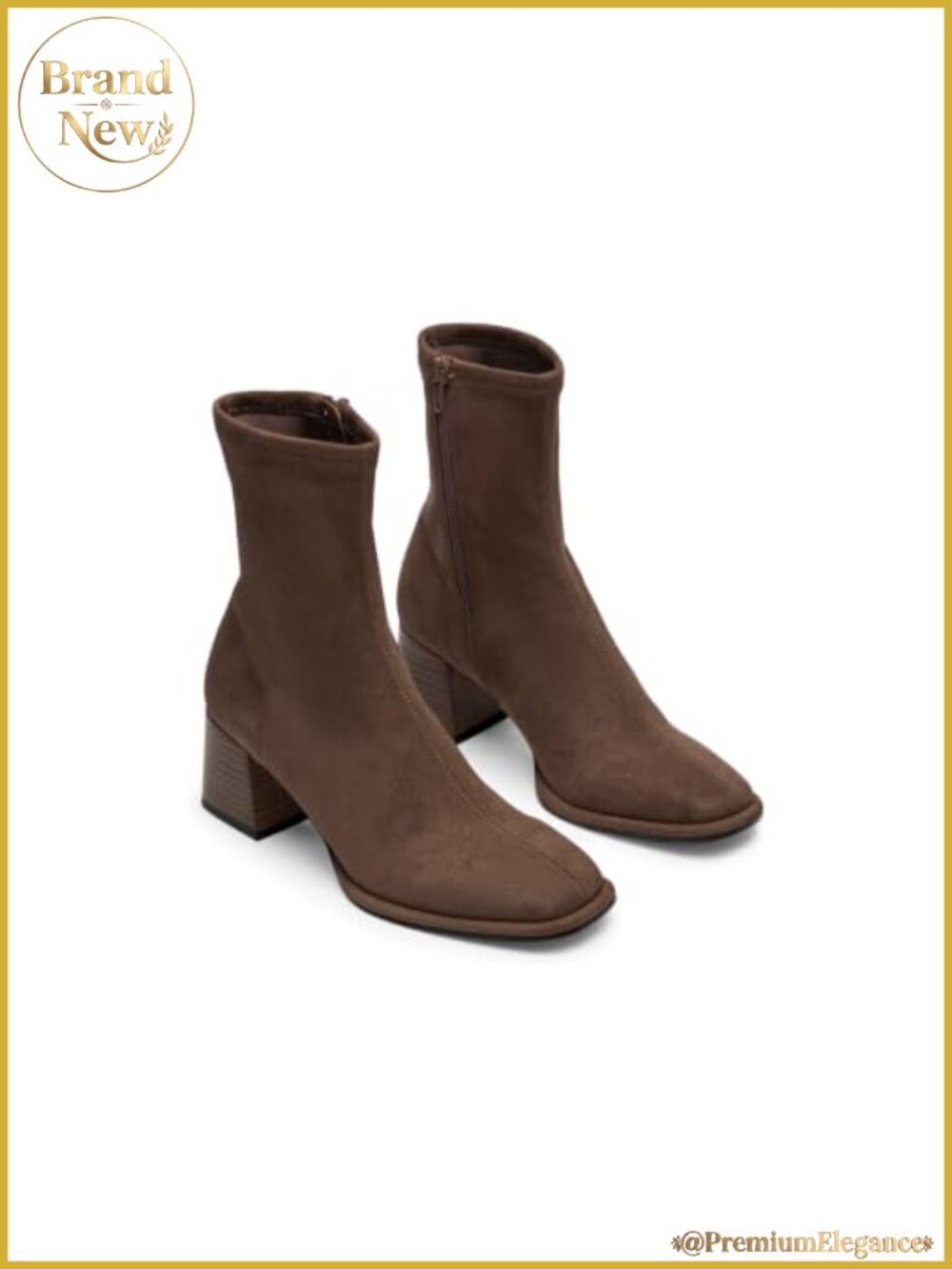Womens Ankle Boots Square Toe Chunky Stacked Heel Side Zip Faux Suede Booties